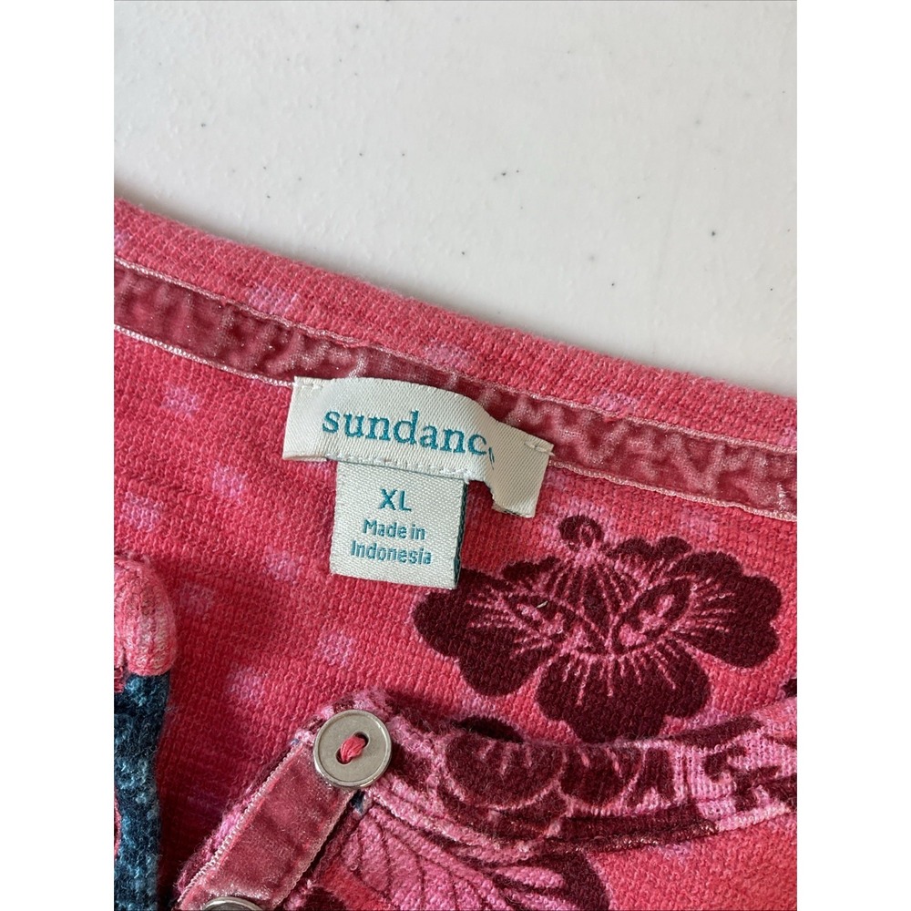 Sundance Size XL Pink Floral Thermal Waffle Knit Top Contrast Cuff Boho Gypsy - Picture 4 of 9